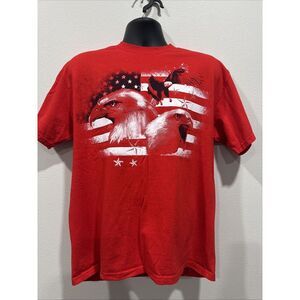 Alstyle Eagle‎ and U.S. Flag T-Shirt Adult Large Short Sleeve Red Cotton